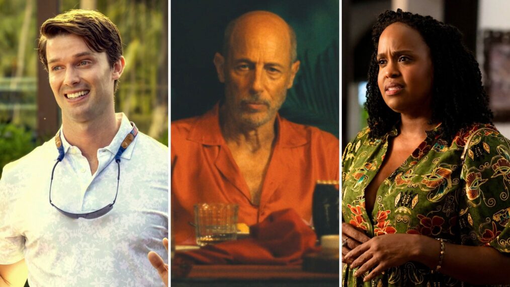 Patrick Schwarzenegger, Jon Gries, and Natasha Rothwell in 'The White Lotus' Season 3