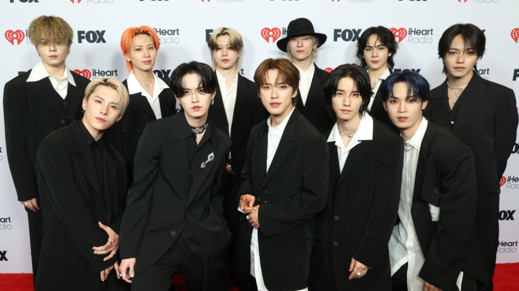 LOS ANGELES, CALIFORNIA - MARCH 17: (FOR EDITORIAL USE ONLY) (L-R) Tsurubo Shion, Kawanishi Takumi, Kawashiri Ren, Shiroiwa Ruki, Kimata Syoya, Kono Junki, Kinjo Sukai, Sato Keigo, Mamehara Issei, Yonashiro Sho and Ohira Shosei of JO1 attend the 2025 iHeartRadio Music Awards at Dolby Theatre in Los Angeles, California on March 17, 2025. Broadcasted live on FOX. (Photo by Phillip Faraone/Getty Images for iHeartRadio)