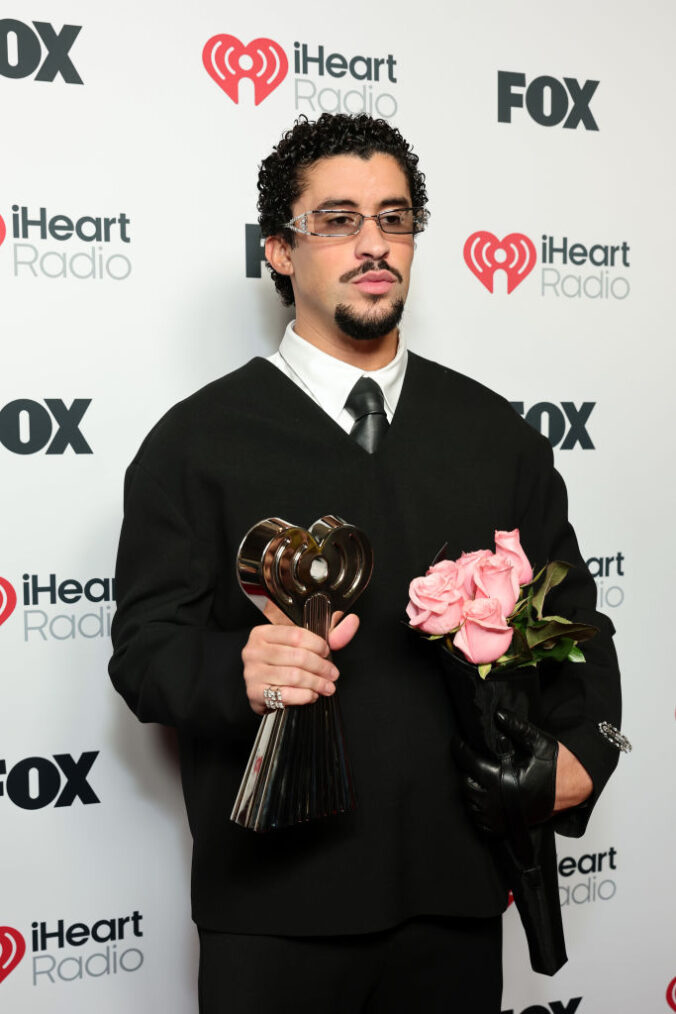 LOS ANGELES, CALIFORNIA - MARCH 17: (FOR EDITORIAL USE ONLY) Bad Bunny attends the Winners Walk at the 2025 iHeartRadio Music Awards at Dolby Theatre in Los Angeles, California on March 17, 2025. Broadcasted live on FOX.