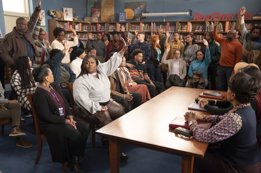 Raven Goodwin, Zack Fox, Chris Perfetti, and Lisa Ann Walter in 'Abbott Elementary' Season 4 