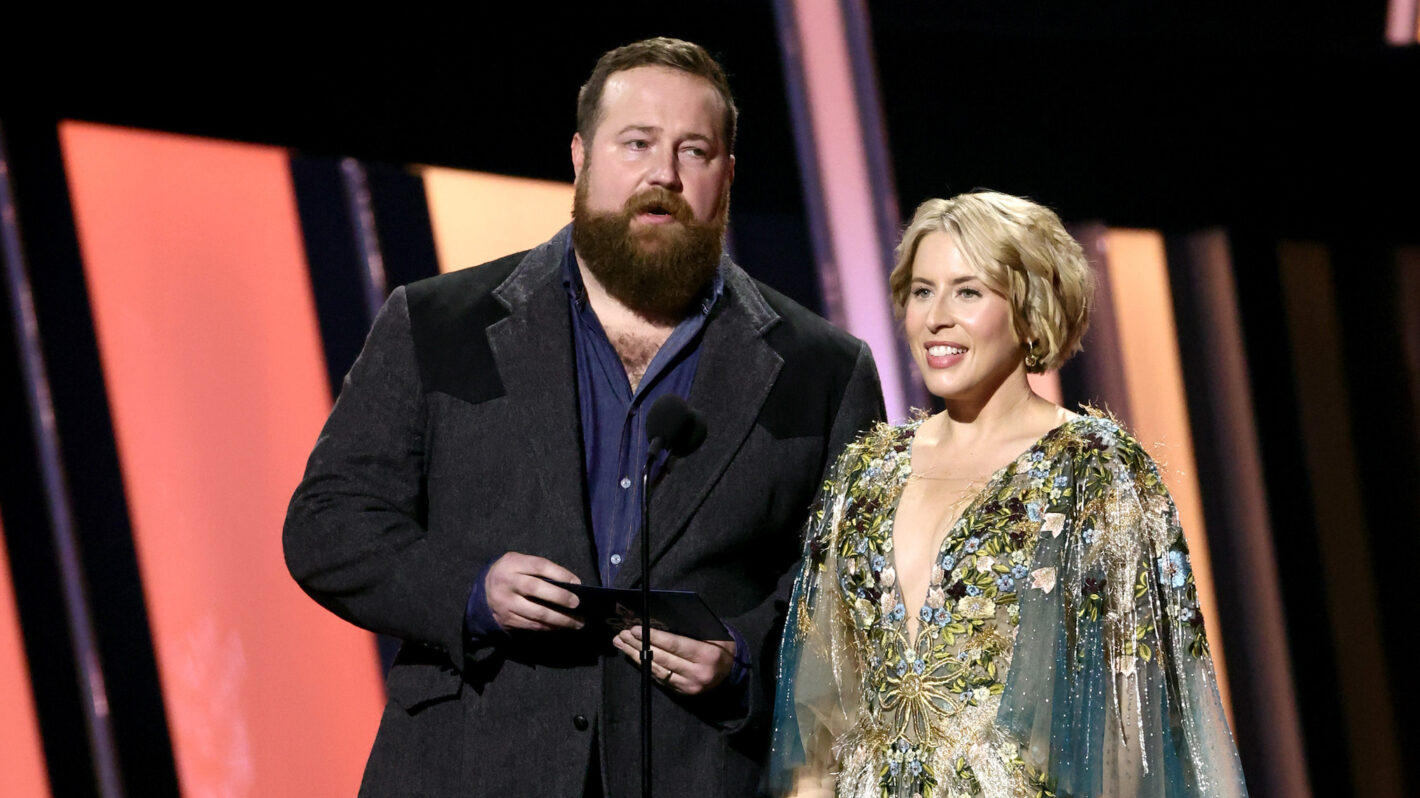 NASHVILLE, TENNESSEE - NOVEMBER 09: Ben Napier and Erin Napier speak onstage at The 56th Annual CMA Awards at Bridgestone Arena on November 09, 2022 in Nashville, Tennessee.