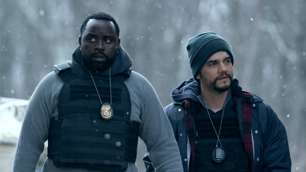 Brian Tyree Henry as Ray Driscoll and Wagner Moura as Manny Carvalho in 'Dope Thief'