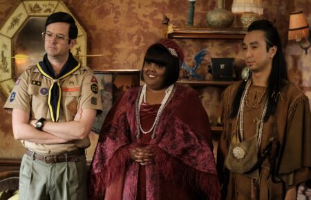 Richie Moriarty, Danielle Pinnock, and Roman Zaragoza in 'Ghosts' Season 4