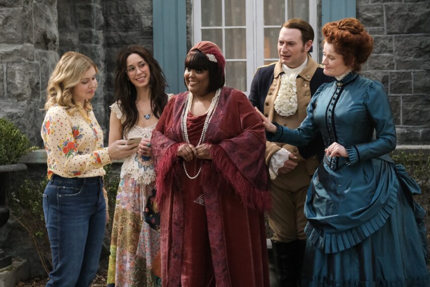 Rose McIver, Sheila Carrasco, Danielle Pinnock, Brandon Scott Jones, and Rebecca Wisocky in 'Ghosts' Season 4