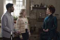 Utkarsh Ambudkar, Rose McIver, and Rebecca Wisocky in 'Ghosts' Season 4