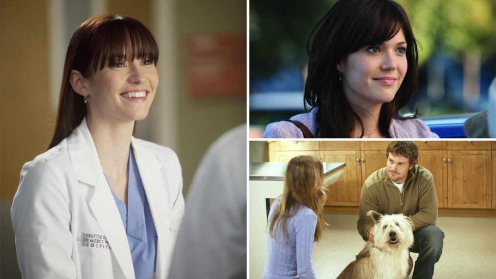 Chyler Leigh as Lexie Grey, Mandy Moore as Mary Portman, and Chris O'Donnell as Finn Dandridge with dog on 'Grey's Anatomy'