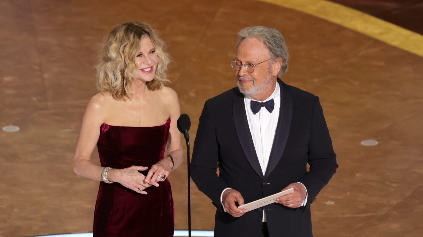 Meg Ryan and Billy Crystal speak onstage during the 97th Annual Oscars at Dolby Theatre on March 02, 2025 in Hollywood, California.