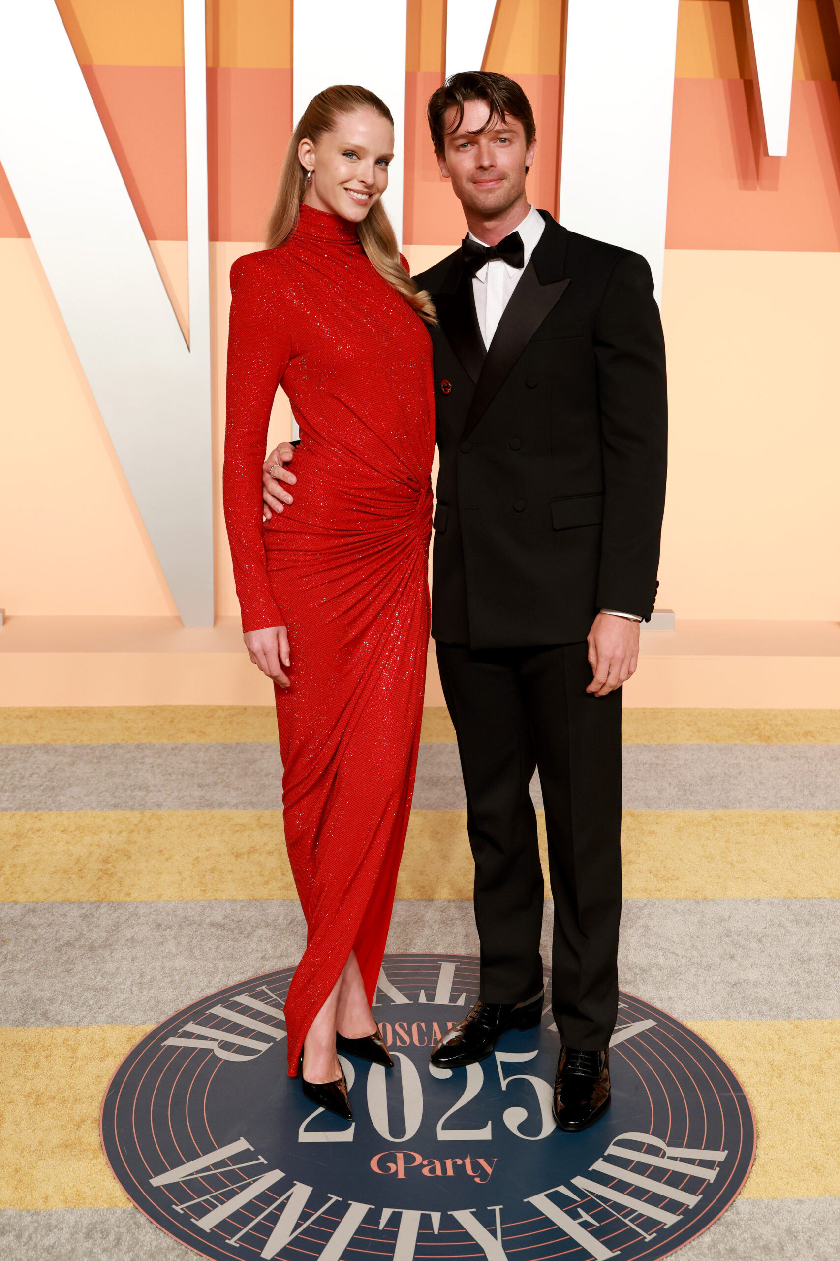 Abby Champion and Patrick Schwarzenegger attend the 2025 Vanity Fair Oscar Party