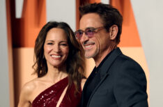 US film producer Susan Downey and actor Robert Downey Jr., attend the Vanity Fair Oscar Party