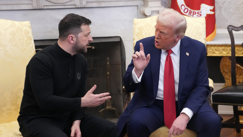 U.S. President Donald Trump and Ukrainian President Volodymyr Zelenskyy meet in the Oval Office at the White House on February 28, 2025, in Washington, D.C.