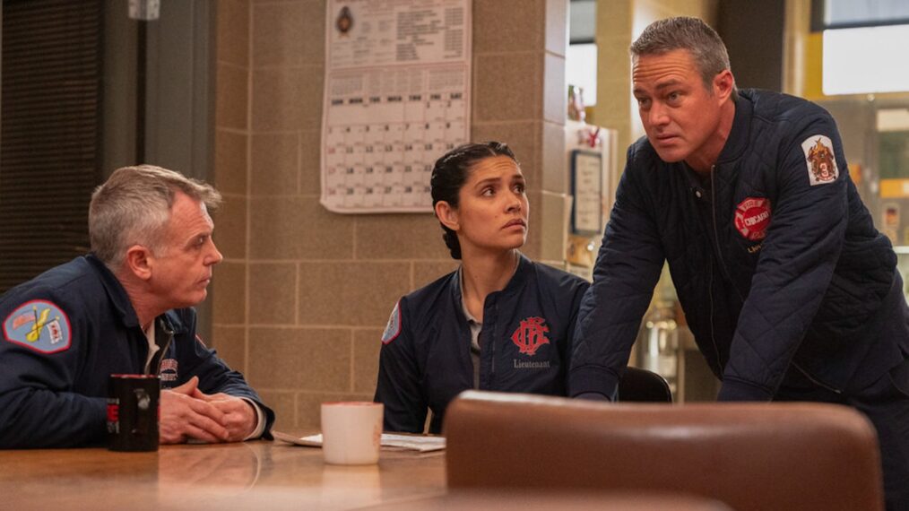 David Eigenberg as Christopher Herrmann, Miranda Rae Mayo as Stella Kidd, Taylor Kinney as Kelly Severide — 'Chicago Fire' Season 13 Episode 16 'In the Rubble'